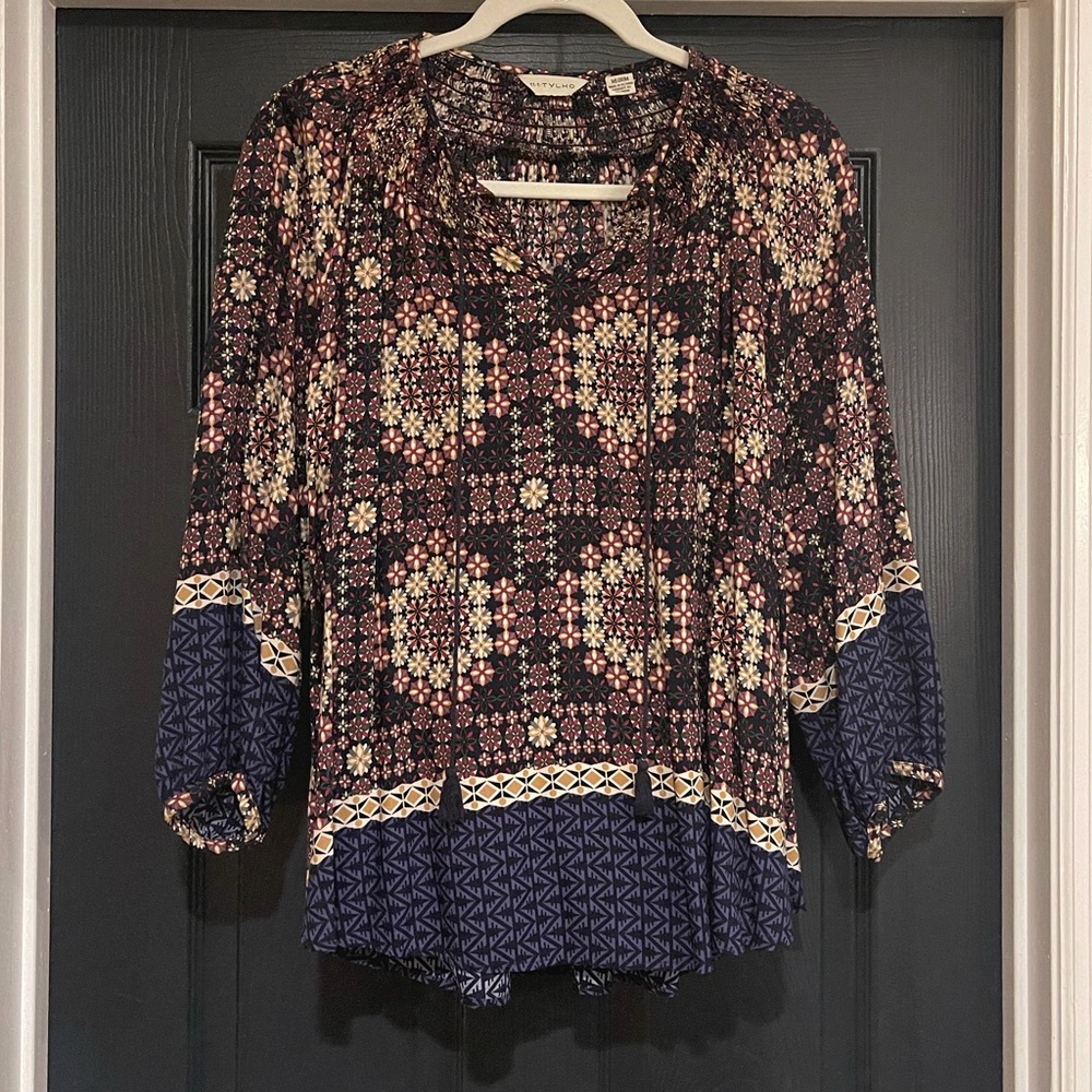 Anthro Tile print blouse